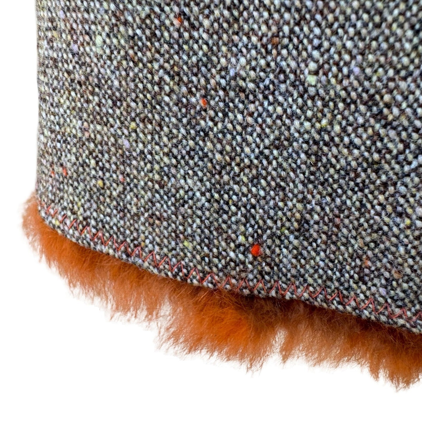 Tahari Vintage 90s Preppy Wool Blend Donegal Tweed Skirt Brown Faux Fur Trim 2
