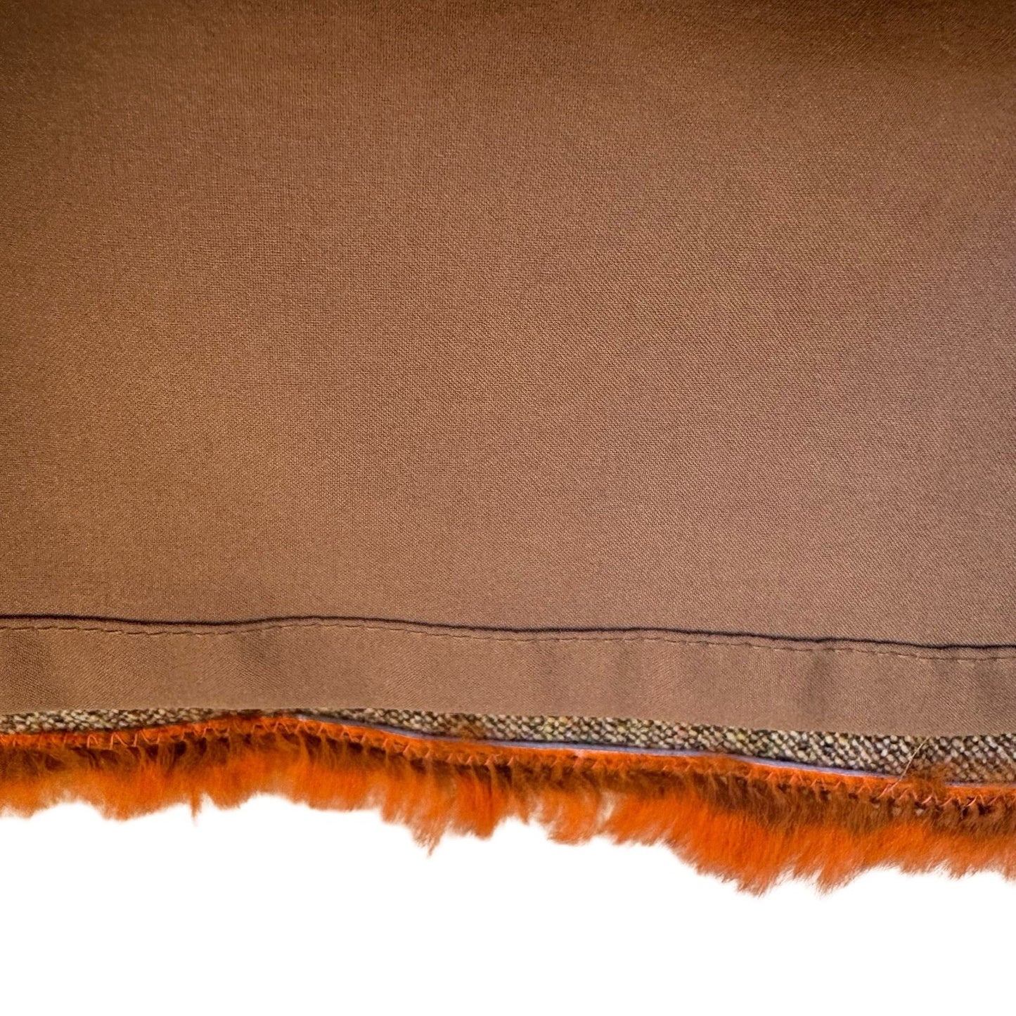 Tahari Vintage 90s Preppy Wool Blend Donegal Tweed Skirt Brown Faux Fur Trim 2