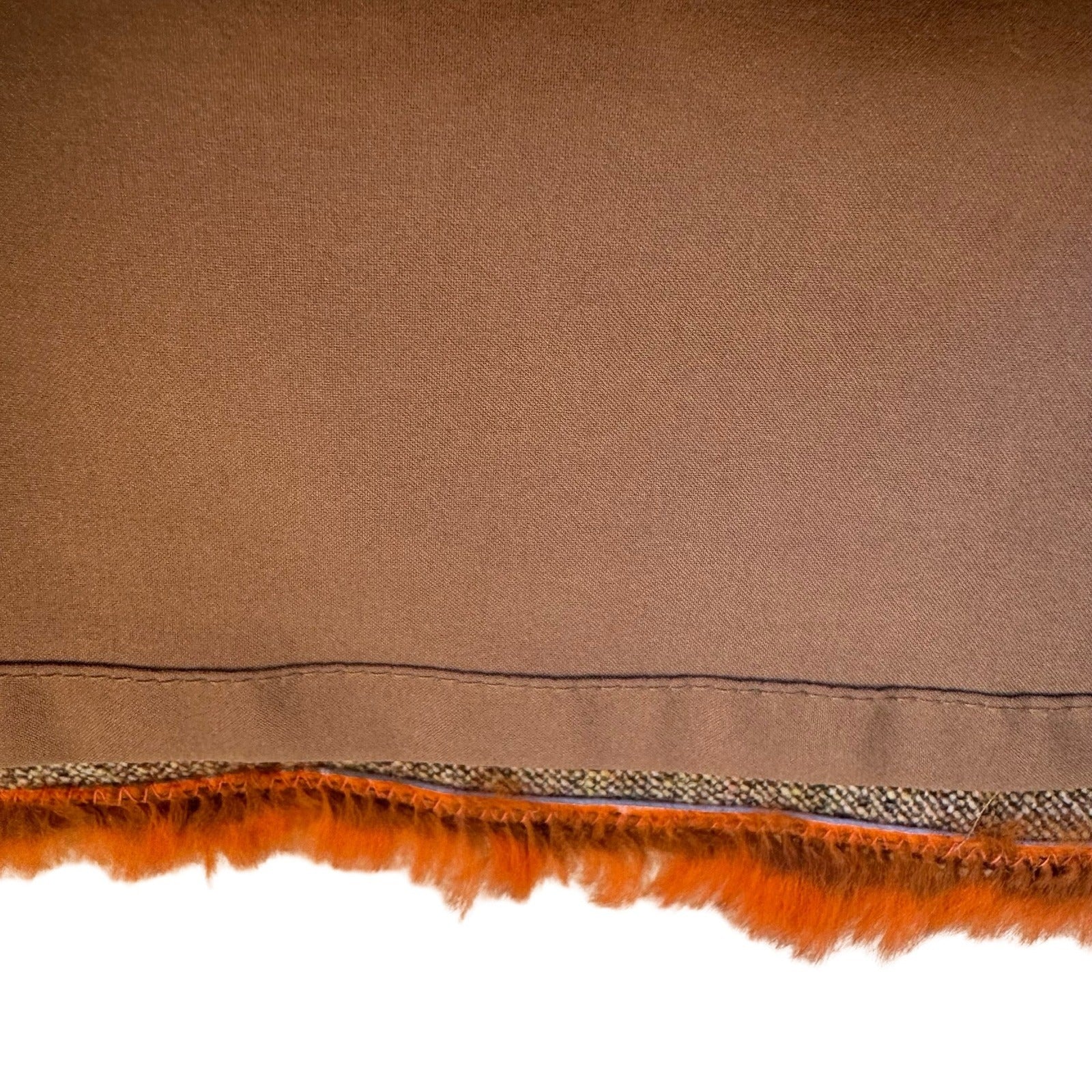Tahari Vintage 90s Preppy Wool Blend Donegal Tweed Skirt Brown Faux Fur Trim 2