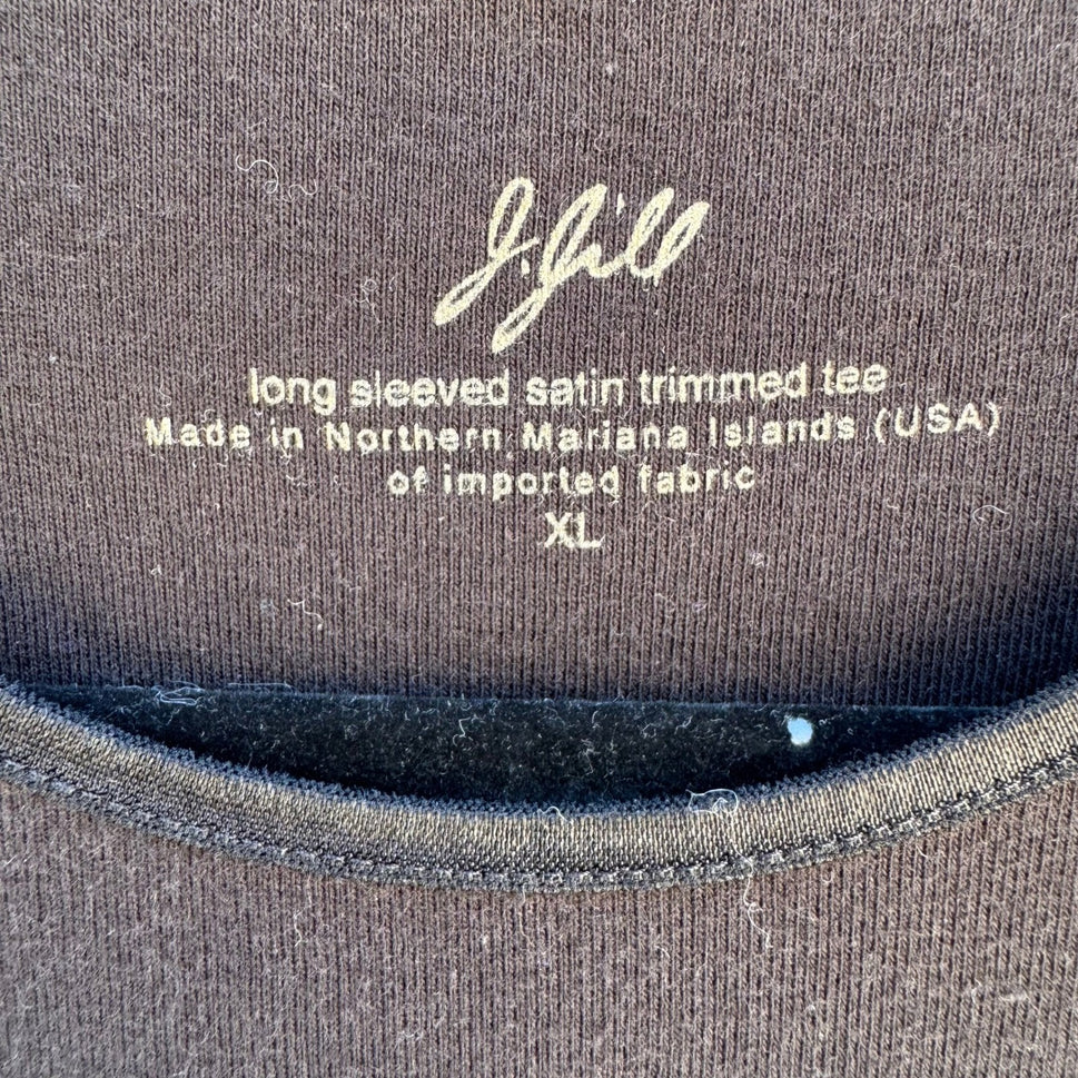 J Jill Black Satin Trimmed Tee Natural Cotton Layering Top XL Minimalist Capsule