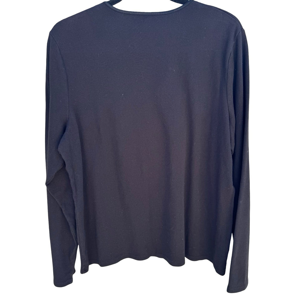 J Jill Black Satin Trimmed Tee Natural Cotton Layering Top XL Minimalist Capsule