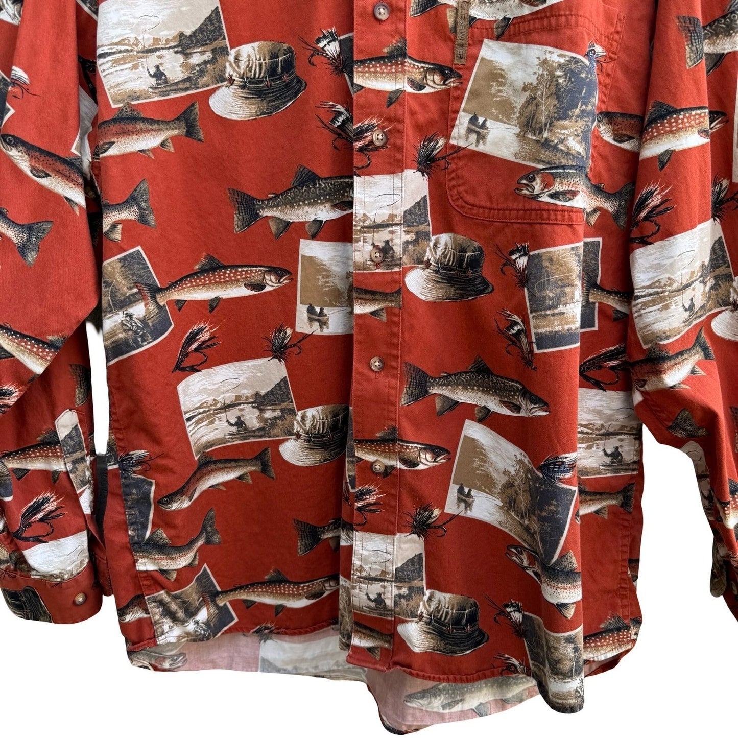 Clearwater Outfitters Fishing Trout Novelty Print Shirt Cotton Mens L Gorpcore