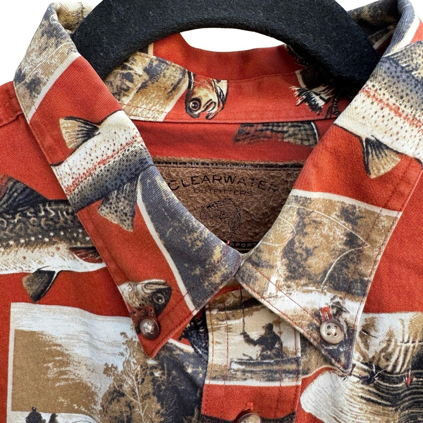 Clearwater Outfitters Fishing Trout Novelty Print Shirt Cotton Mens L Gorpcore