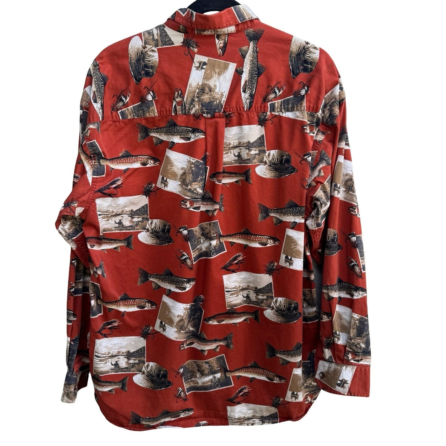 Clearwater Outfitters Fishing Trout Novelty Print Shirt Cotton Mens L Gorpcore