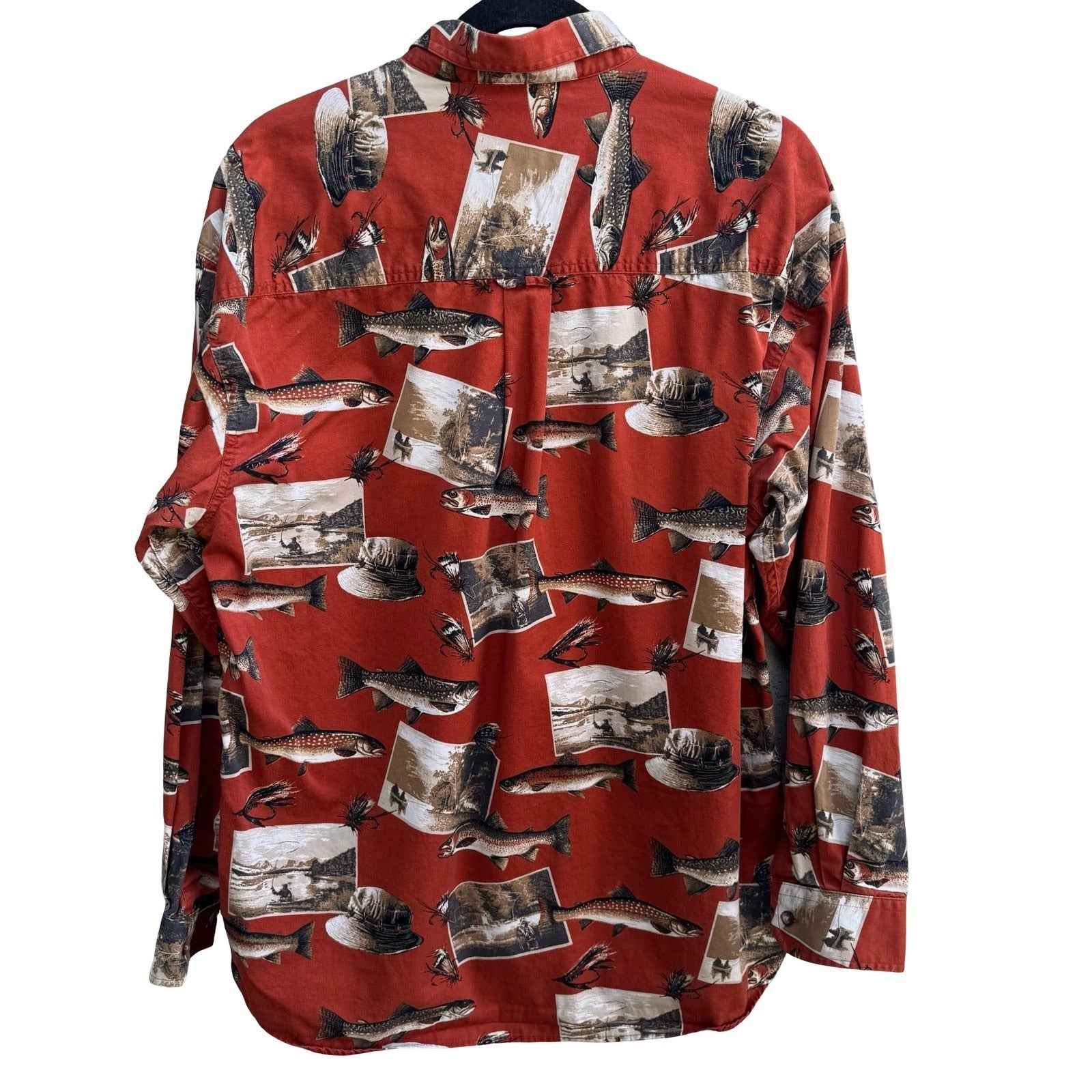 Clearwater Outfitters Fishing Trout Novelty Print Shirt Cotton Mens L Gorpcore