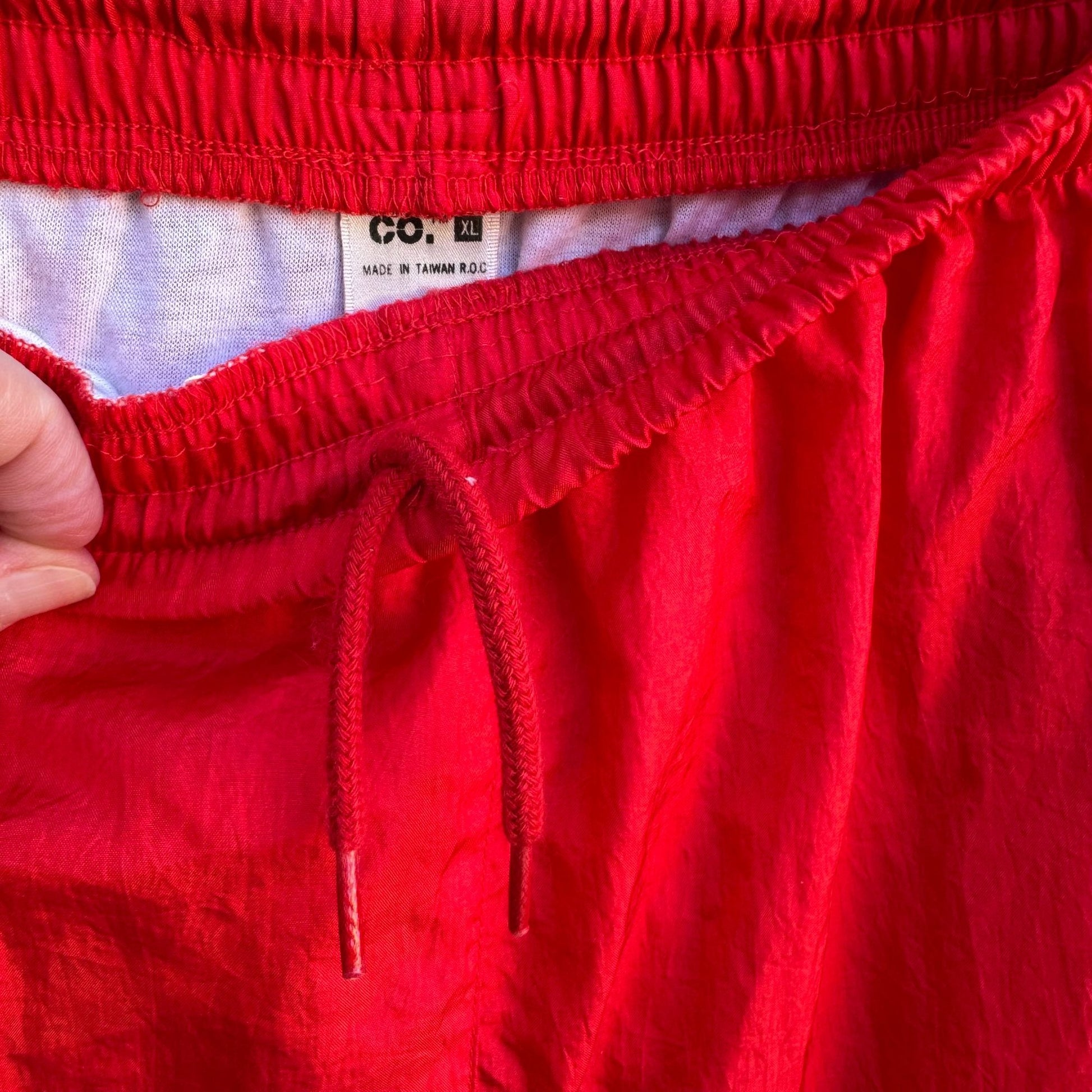 The Body Co Vintage 80s 90s Unisex Red Elastic Zip Hem Parachute Track Pants XL