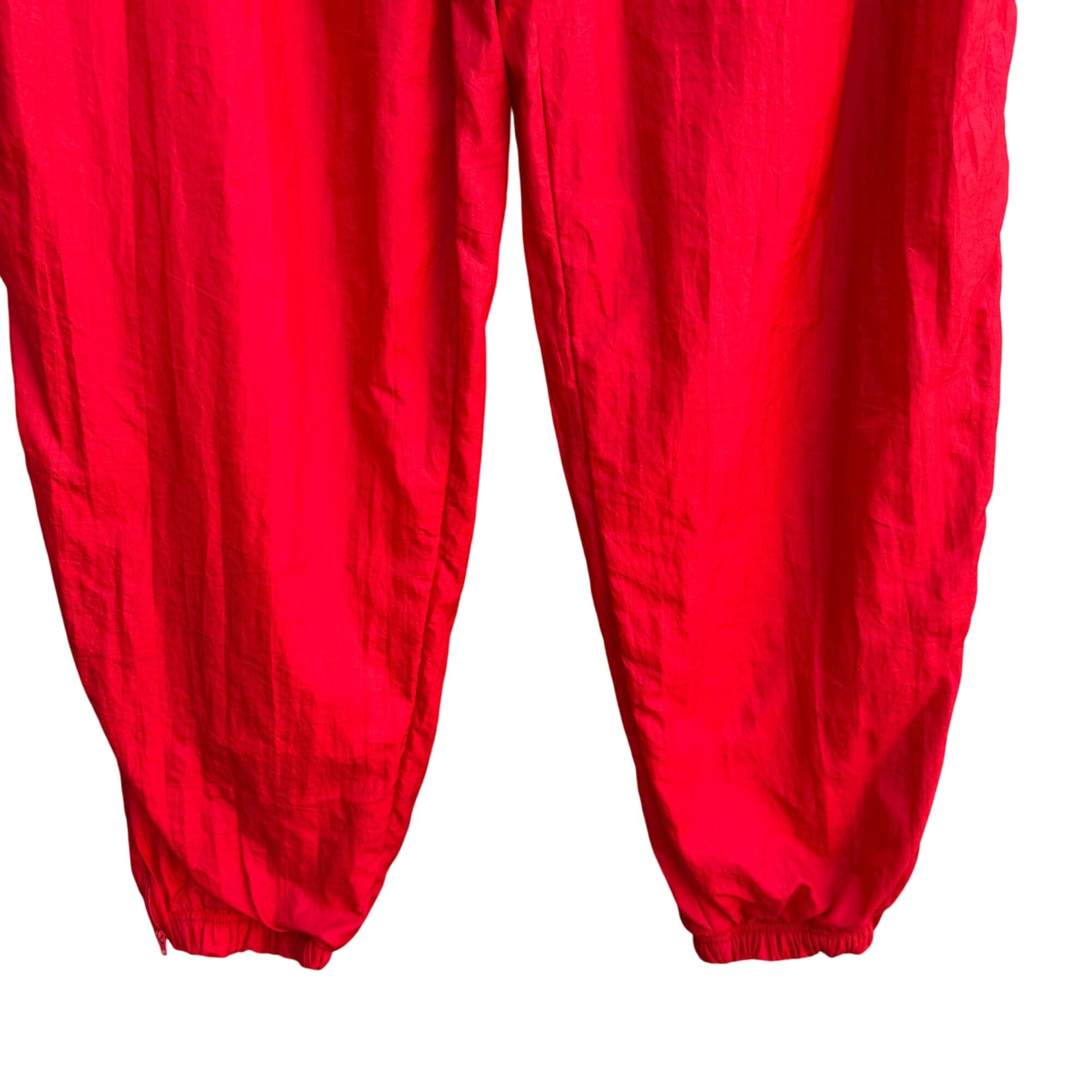 The Body Co Vintage 80s 90s Unisex Red Elastic Zip Hem Parachute Track Pants XL