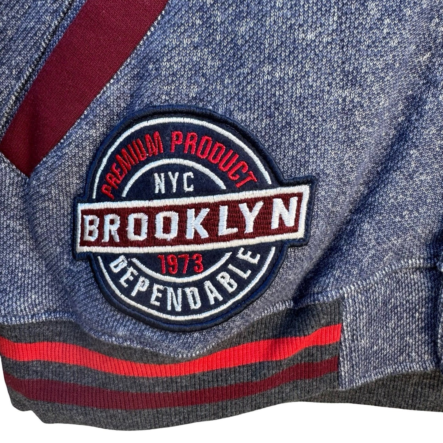 Epic Threads Womens L Varsity Bomber Jacket Blue Gray Burgundy Snap Front NWOT