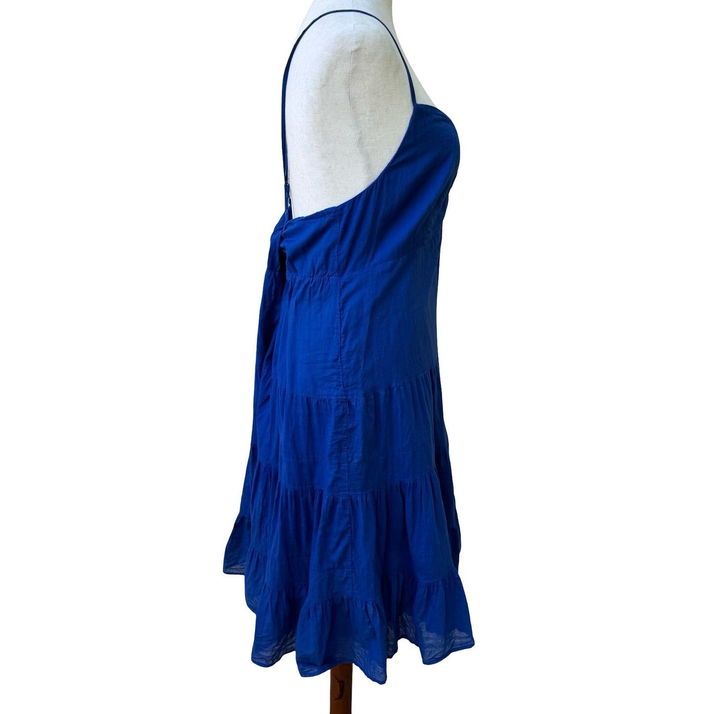 Gap Coastal Summer Boho Beachy Cotton Tiered Midi Sundress Ruched Bust Blue L