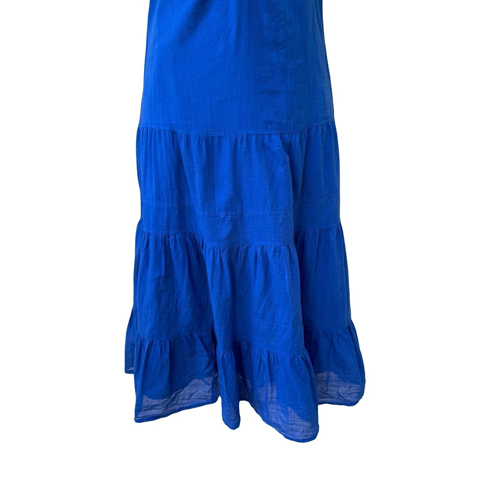 Gap Coastal Summer Boho Beachy Cotton Tiered Midi Sundress Ruched Bust Blue L