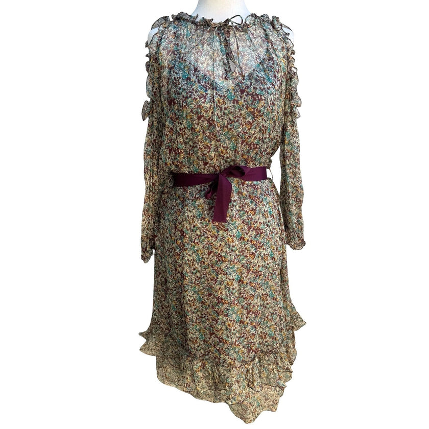 Zadig & Voltaire Deluxe Boho Ethereal Silk Reef Print Cold Shoulder Ruffle Dress