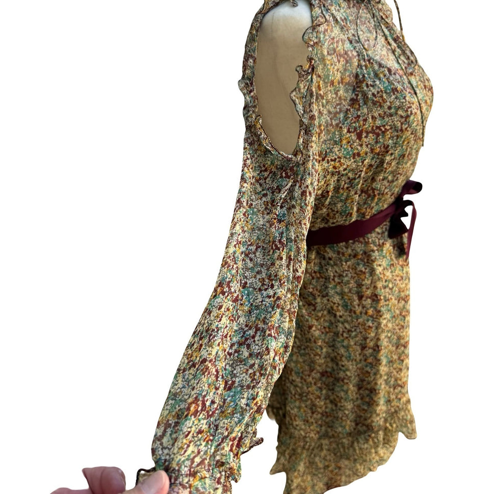 Zadig & Voltaire Deluxe Boho Ethereal Silk Reef Print Cold Shoulder Ruffle Dress