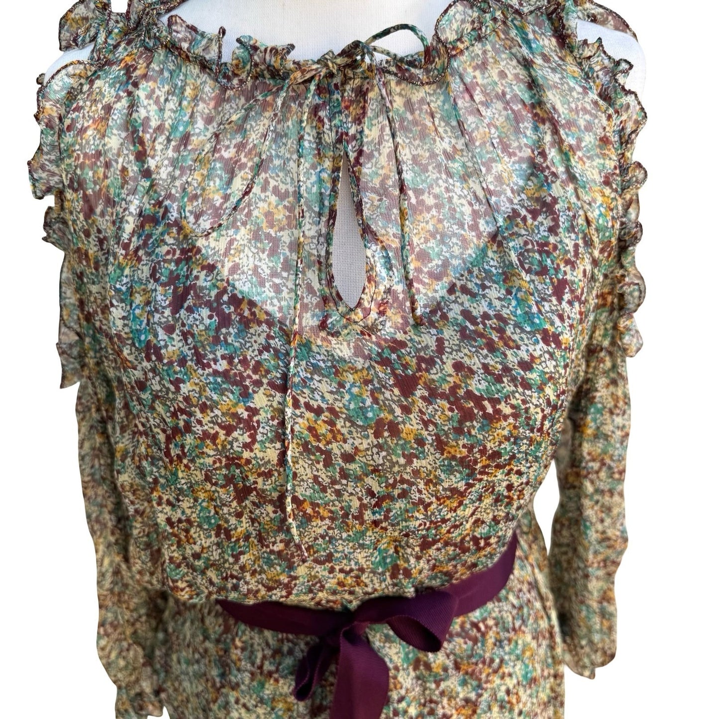 Zadig & Voltaire Deluxe Boho Ethereal Silk Reef Print Cold Shoulder Ruffle Dress