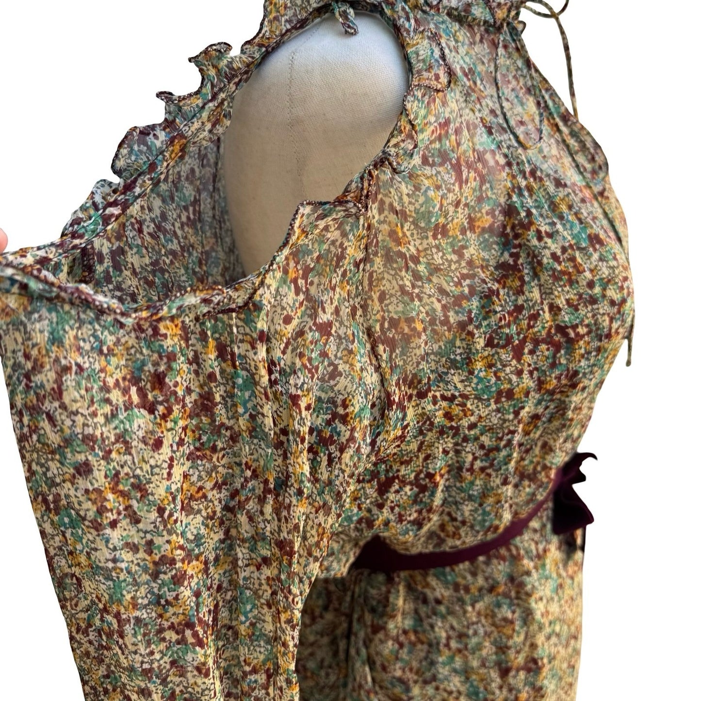 Zadig & Voltaire Deluxe Boho Ethereal Silk Reef Print Cold Shoulder Ruffle Dress