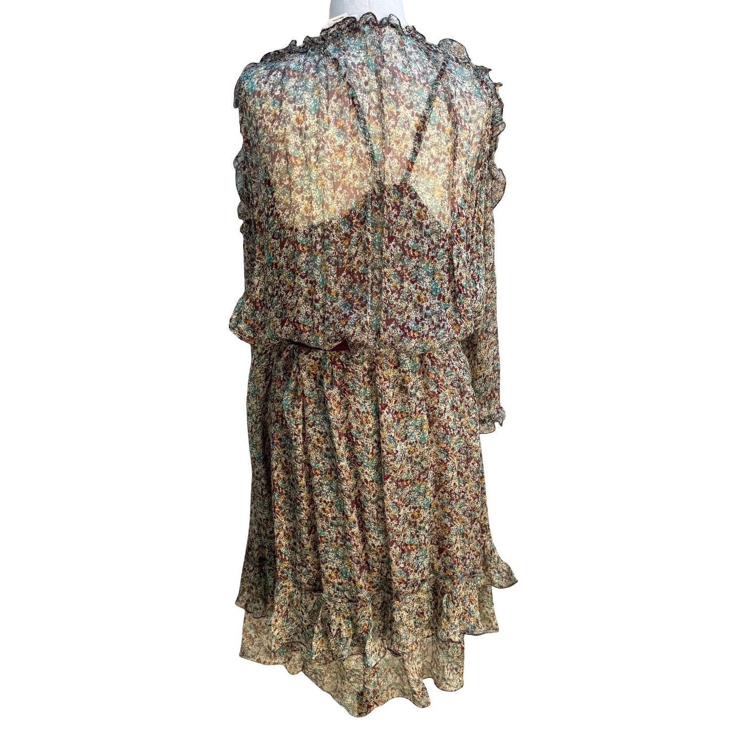 Zadig & Voltaire Deluxe Boho Ethereal Silk Reef Print Cold Shoulder Ruffle Dress
