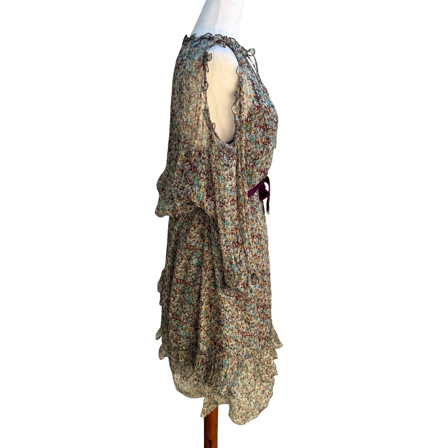 Zadig & Voltaire Deluxe Boho Ethereal Silk Reef Print Cold Shoulder Ruffle Dress