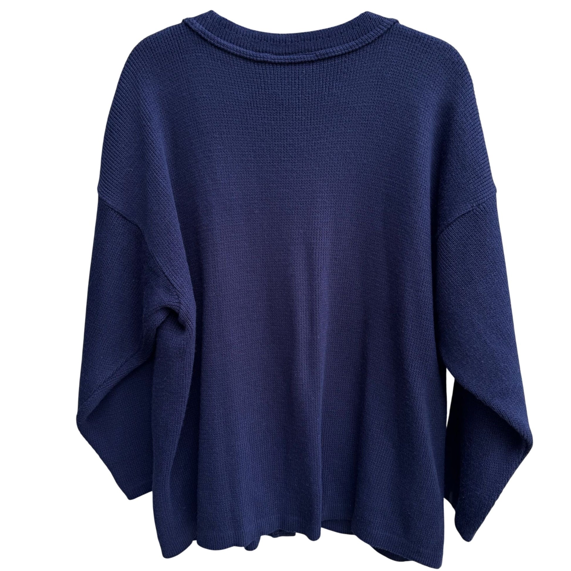 College Point Vintage Navy Gold Buttons Pockets Knit Granny Cardigan Sweater XXL