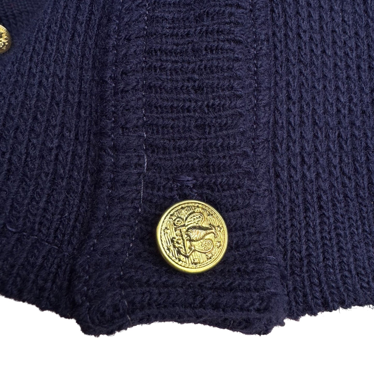 College Point Vintage Navy Gold Buttons Pockets Knit Granny Cardigan Sweater XXL