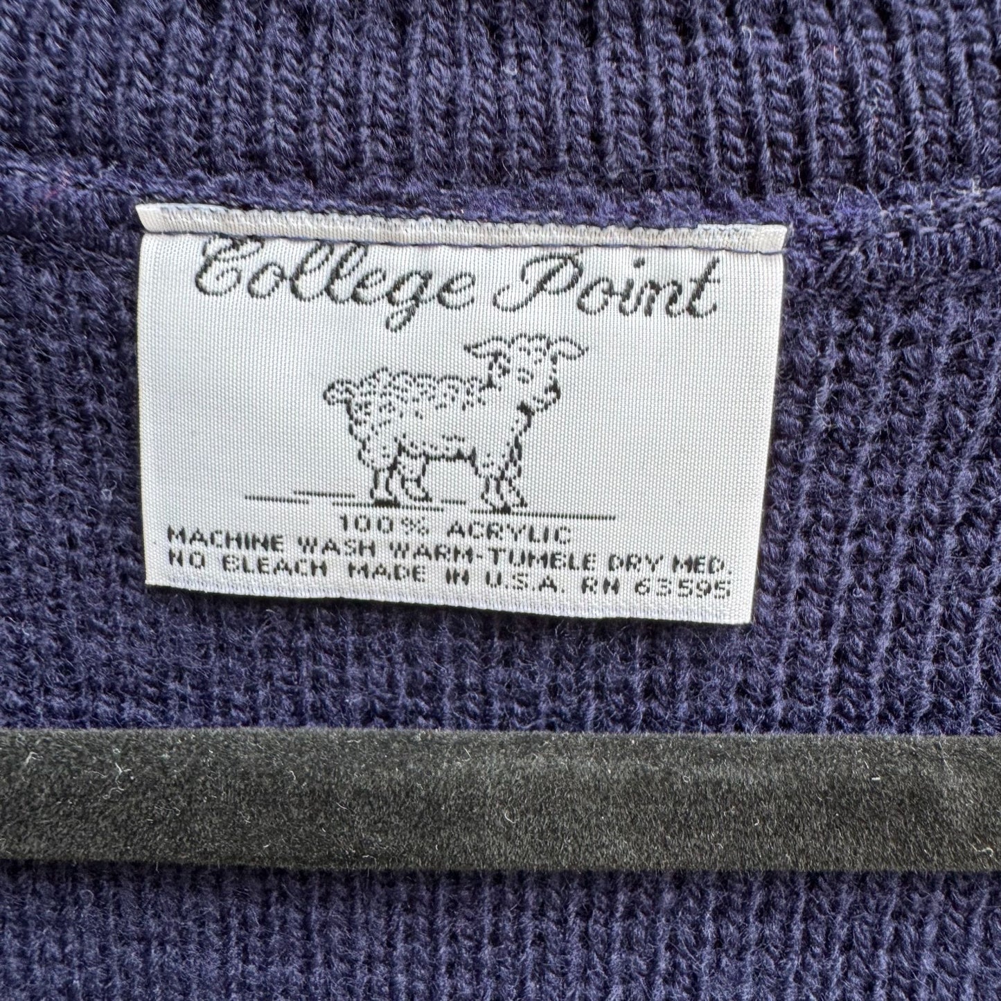 College Point Vintage Navy Gold Buttons Pockets Knit Granny Cardigan Sweater XXL