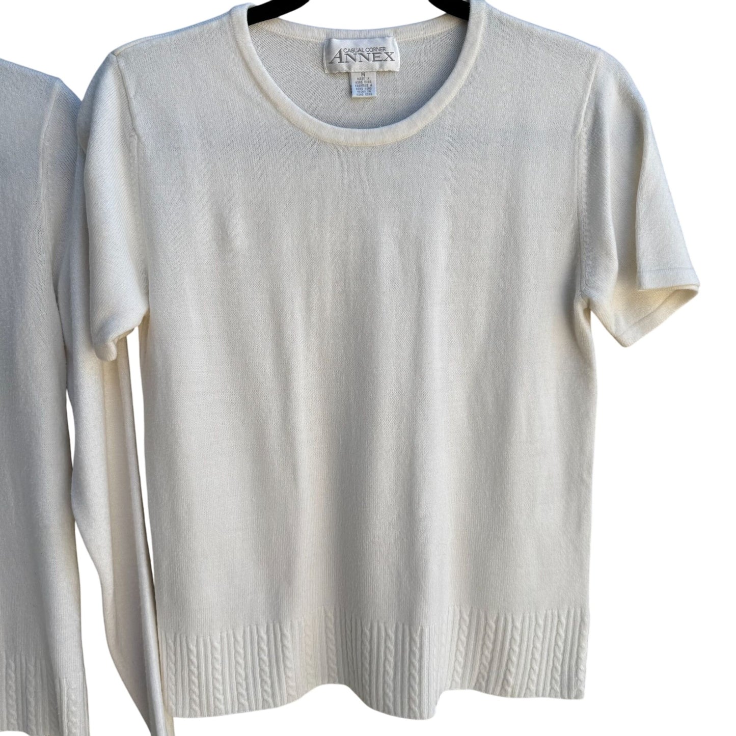 Casual Corner Annex Womens Cream Knit Cardigan & Short Sleeve Top Sweater Set M