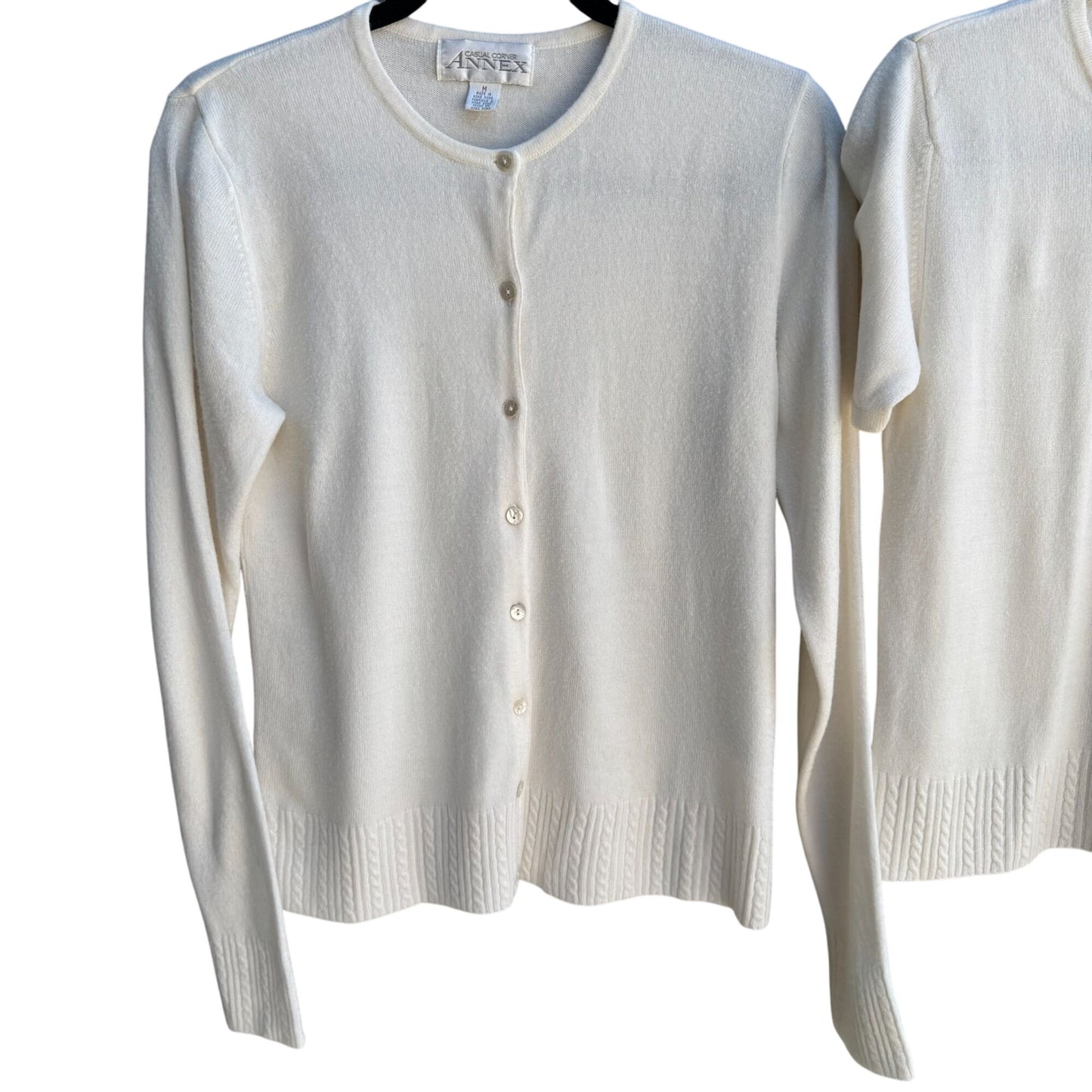 Casual Corner Annex Womens Cream Knit Cardigan & Short Sleeve Top Sweater Set M