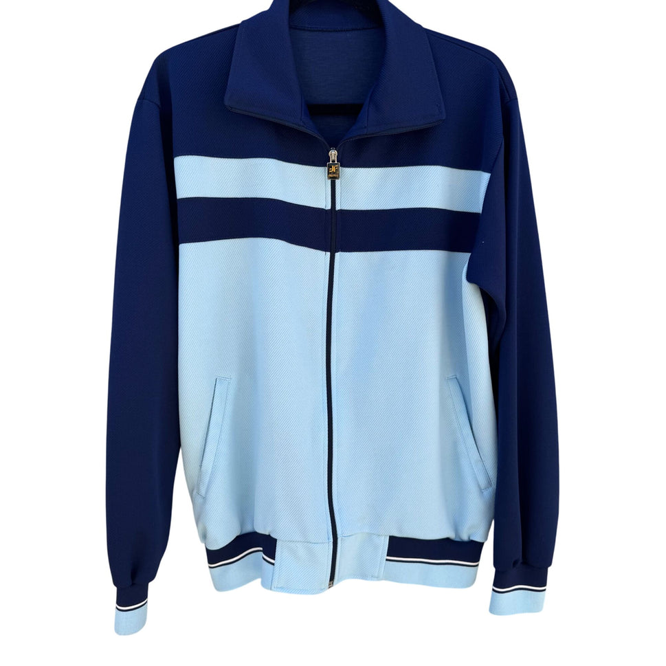 Sunkyung Fighting Vintage Blue Zip-Up Striped Ribbed Hem & Cuffs Track Jacket L