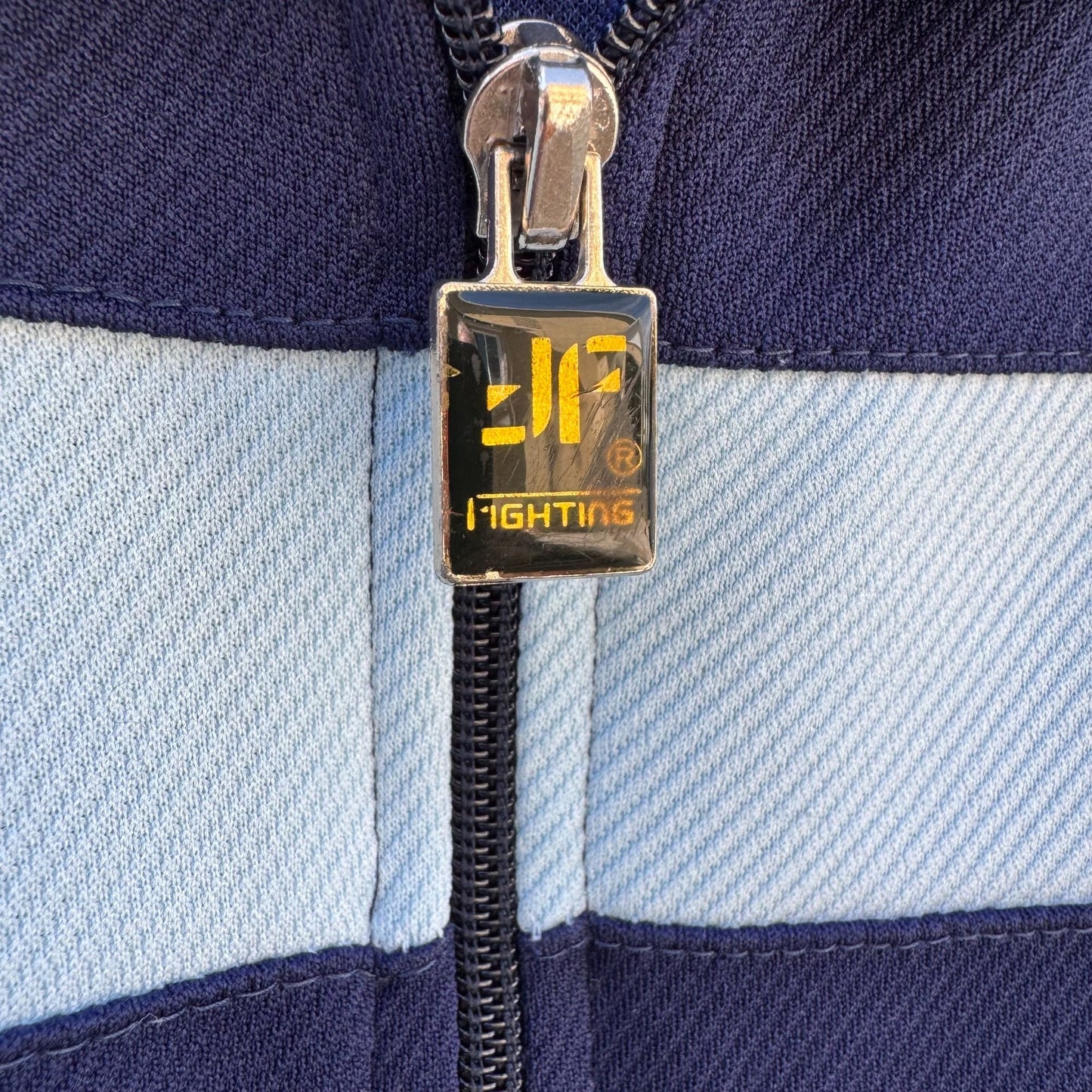 Sunkyung Fighting Vintage Blue Zip-Up Striped Ribbed Hem & Cuffs Track Jacket L