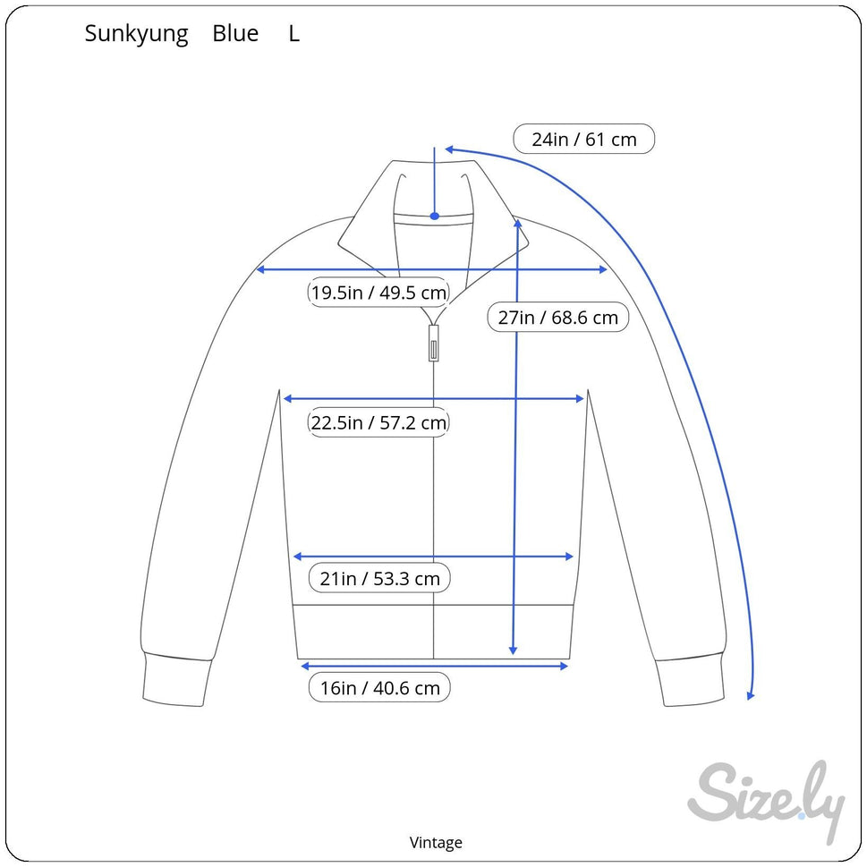 Sunkyung Fighting Vintage Blue Zip-Up Striped Ribbed Hem & Cuffs Track Jacket L