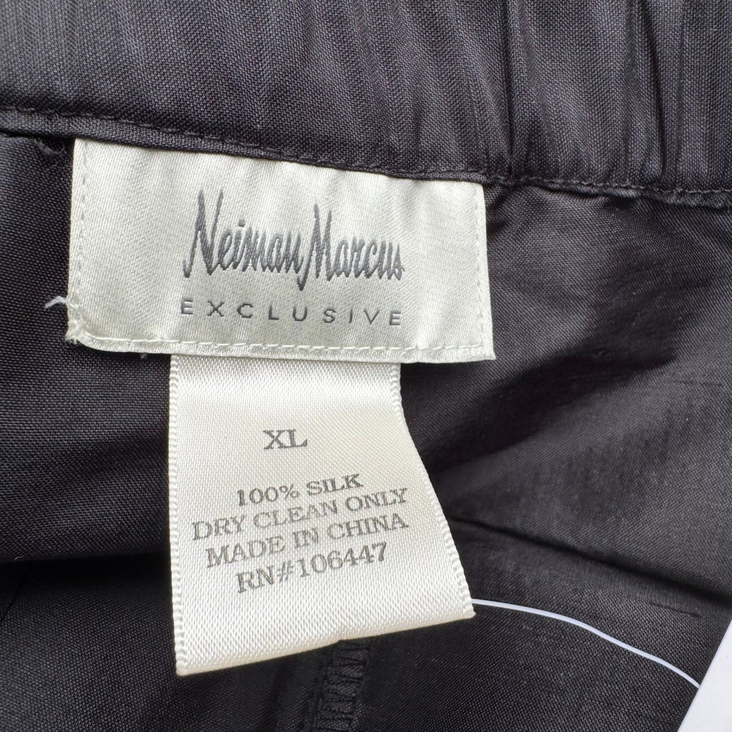 Neiman Marcus 100% Silk Dupione Quiet Luxury Minimalist Old Money Pants Black XL