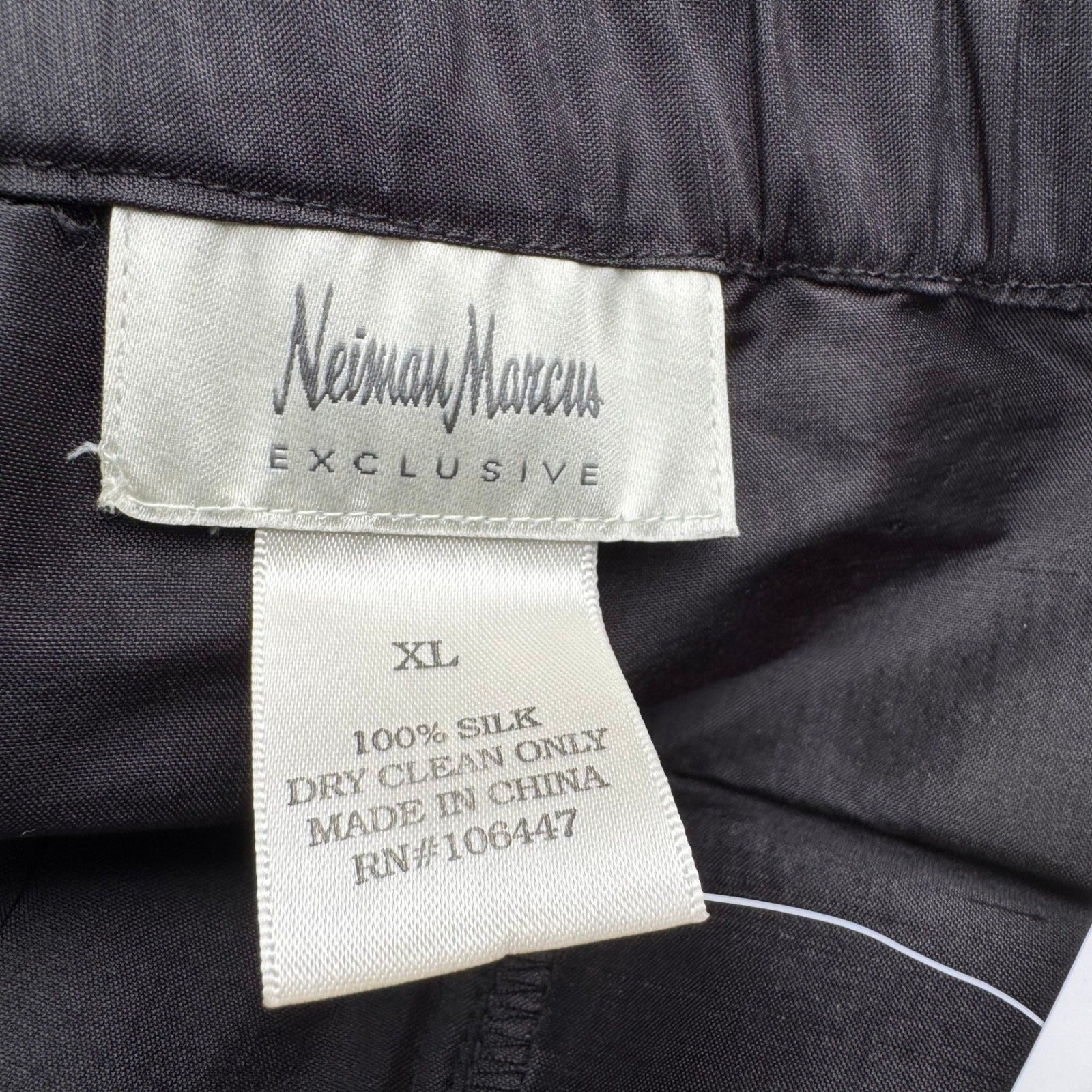 Neiman Marcus 100% Silk Dupione Quiet Luxury Minimalist Old Money Pants Black XL