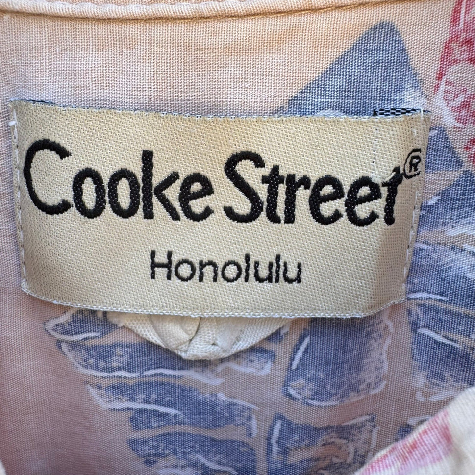 Cooke Street Honolulu Vintage Mens L Hawaiian Aloha Shirt Geometric Fish Tan