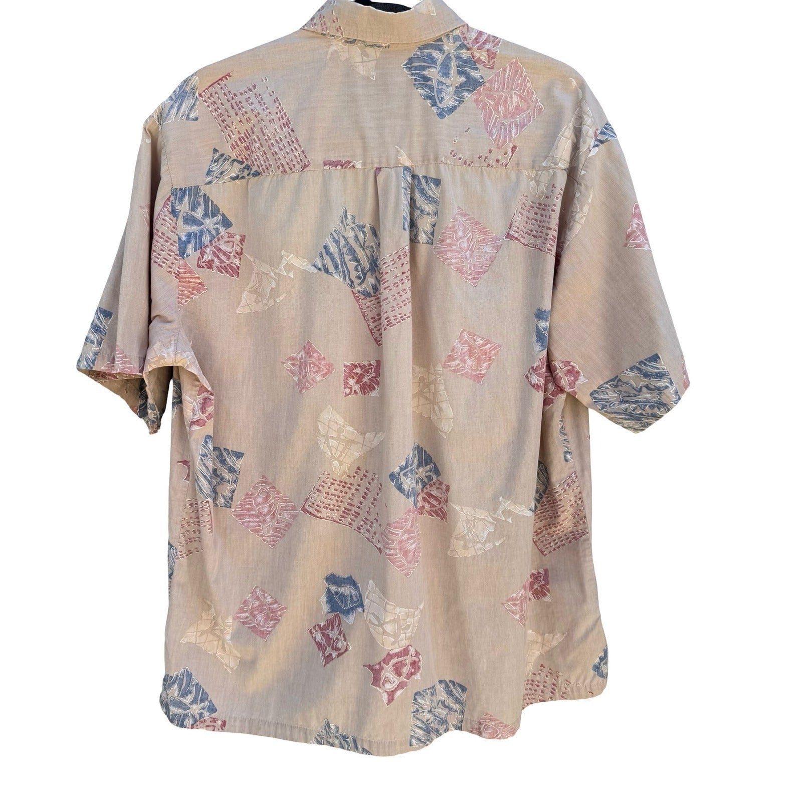 Cooke Street Honolulu Vintage Mens L Hawaiian Aloha Shirt Geometric Fish Tan