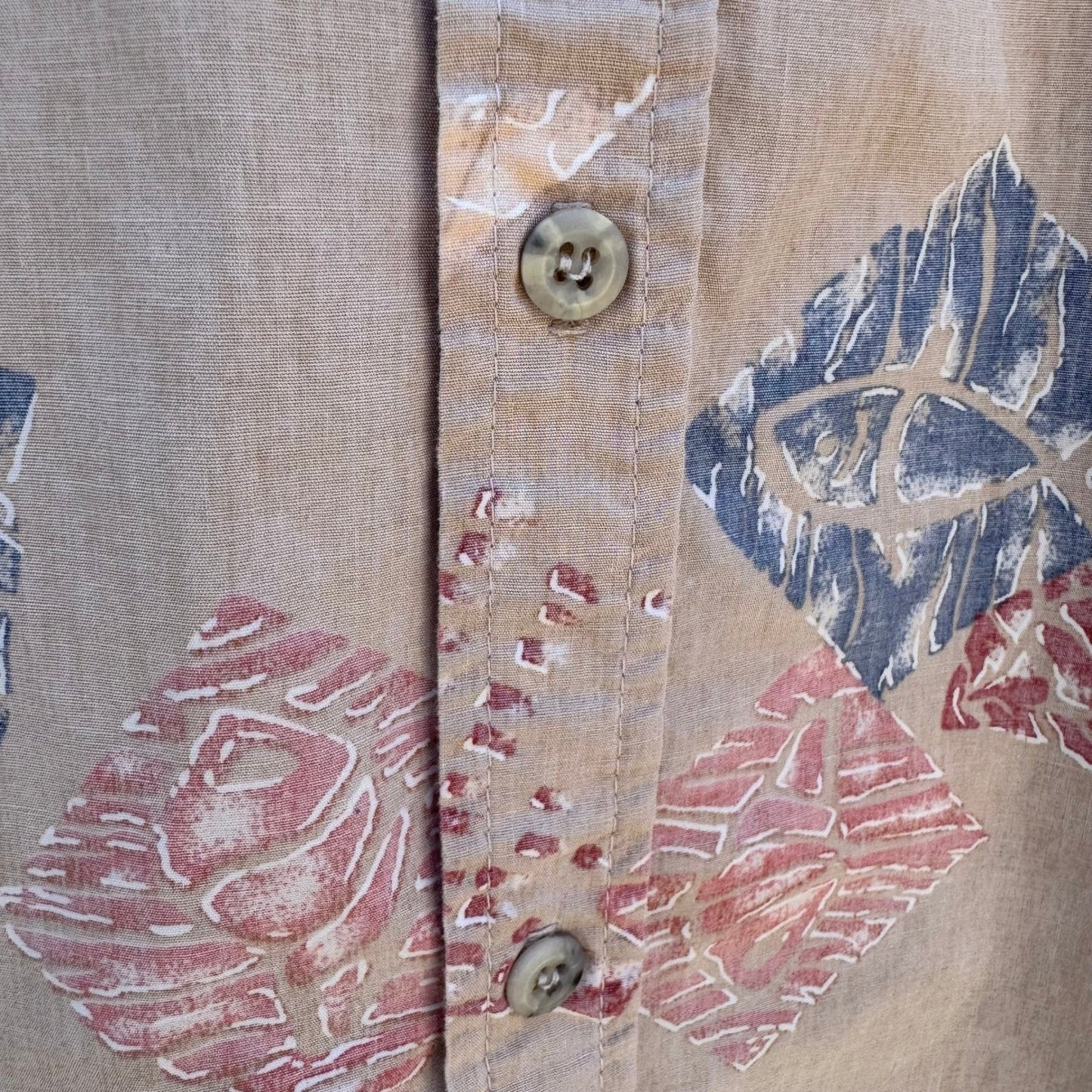Cooke Street Honolulu Vintage Mens L Hawaiian Aloha Shirt Geometric Fish Tan
