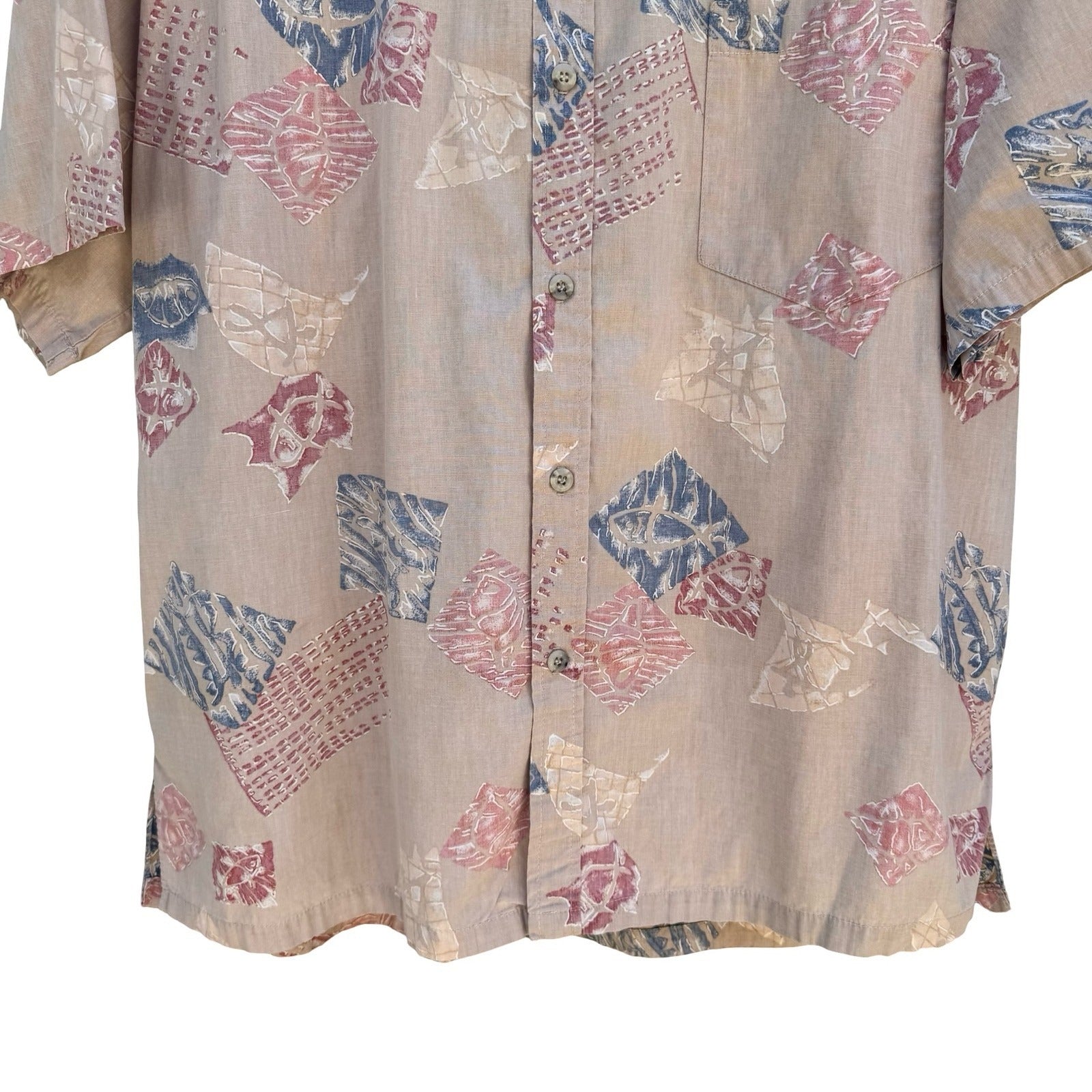 Cooke Street Honolulu Vintage Mens L Hawaiian Aloha Shirt Geometric Fish Tan