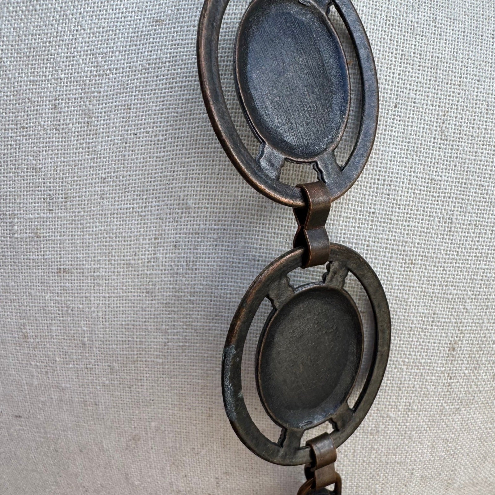 Vintage Boho Bronze Faux Turquoise Oval Link Adjustable Chain Belt Western Style