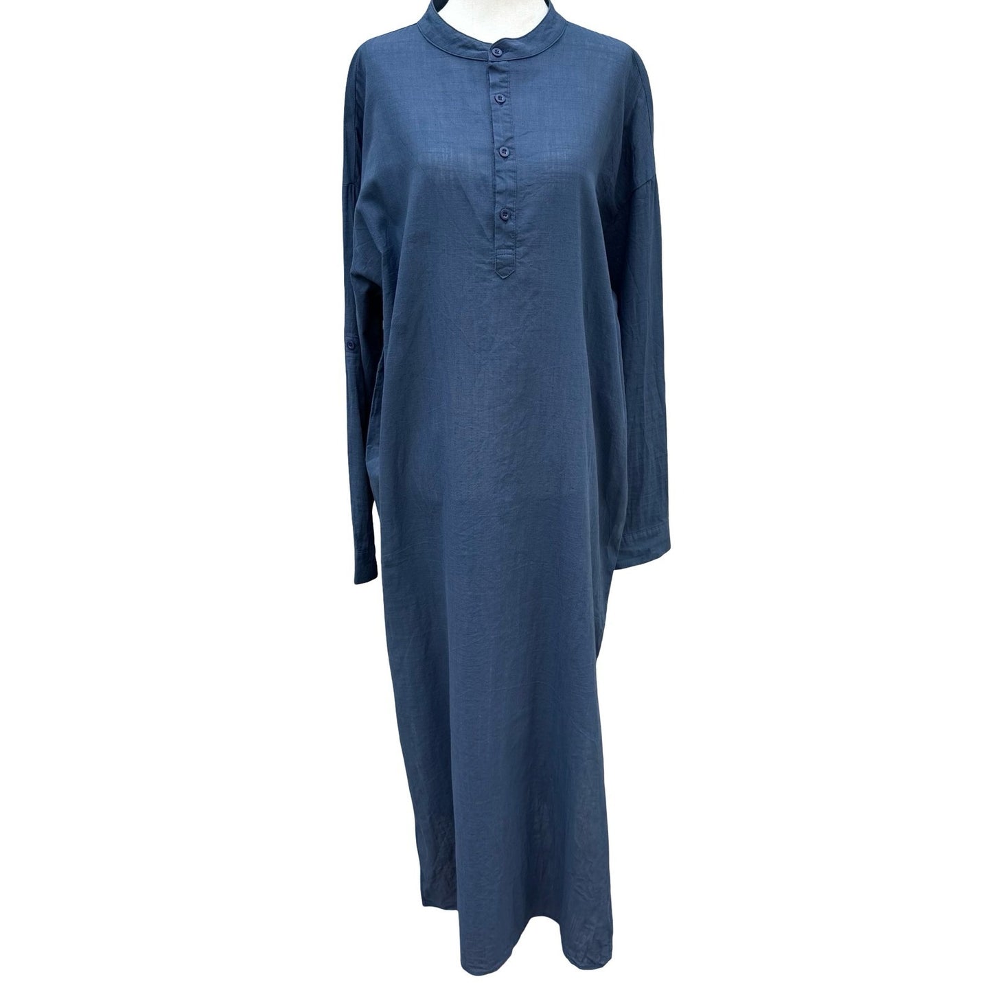 Turetrendy Blue Lagenlook Longline Maxi Tunic Kaftan Dress Band Collar Coastal L