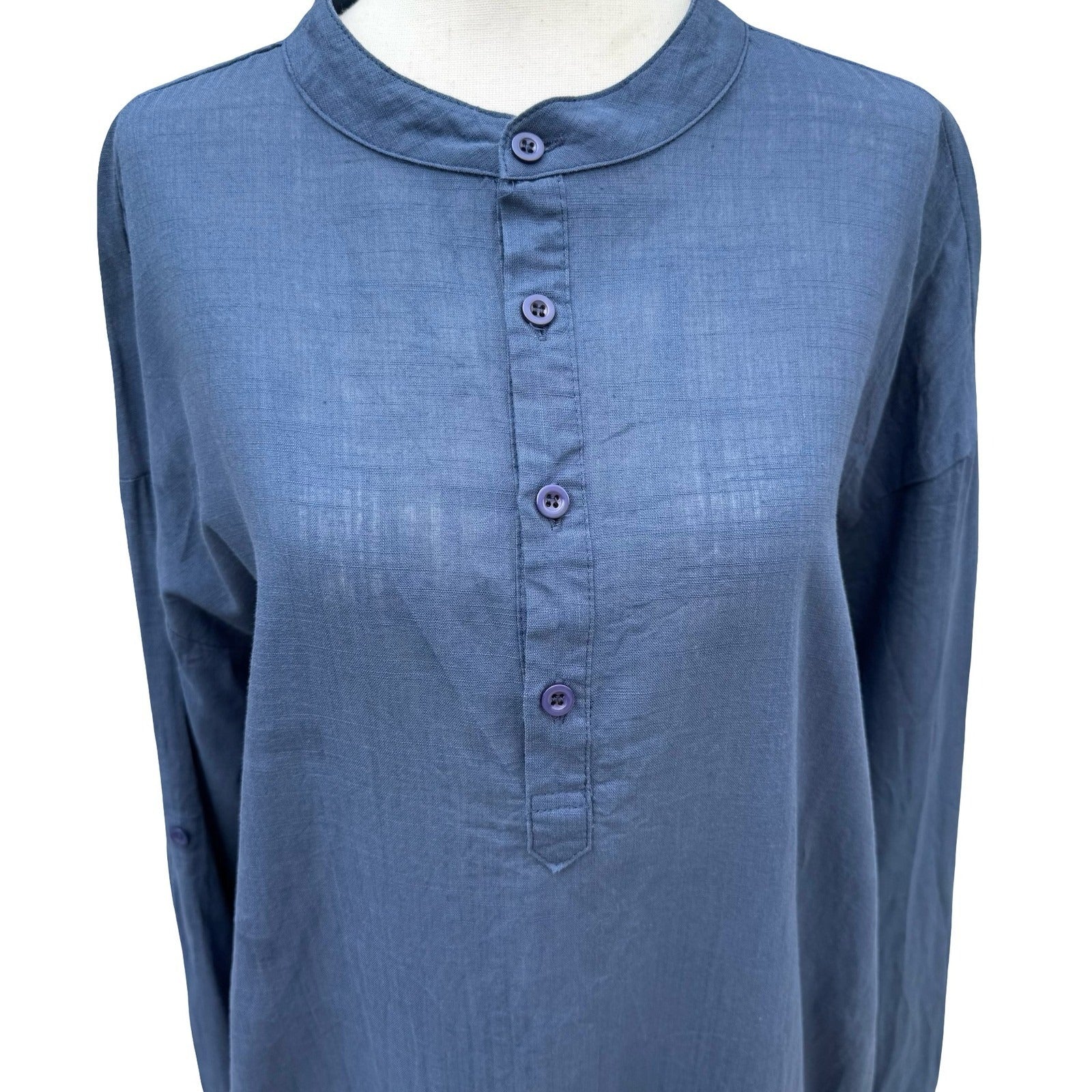 Turetrendy Blue Lagenlook Longline Maxi Tunic Kaftan Dress Band Collar Coastal L