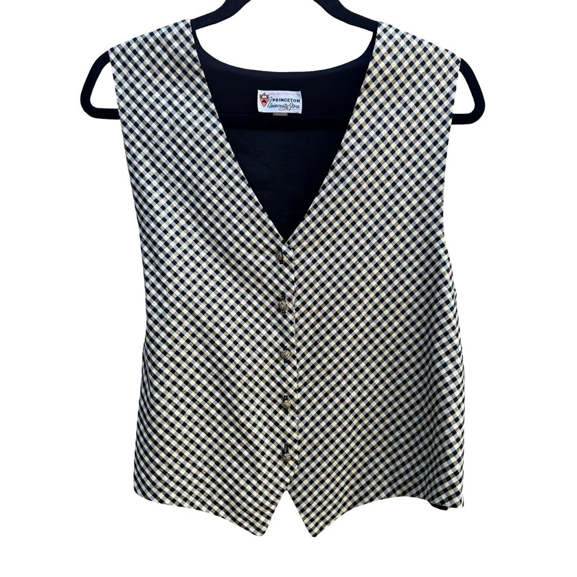 Princeton University Store Vintage Gingham Metallic Waistcoat Vest Black Mens L
