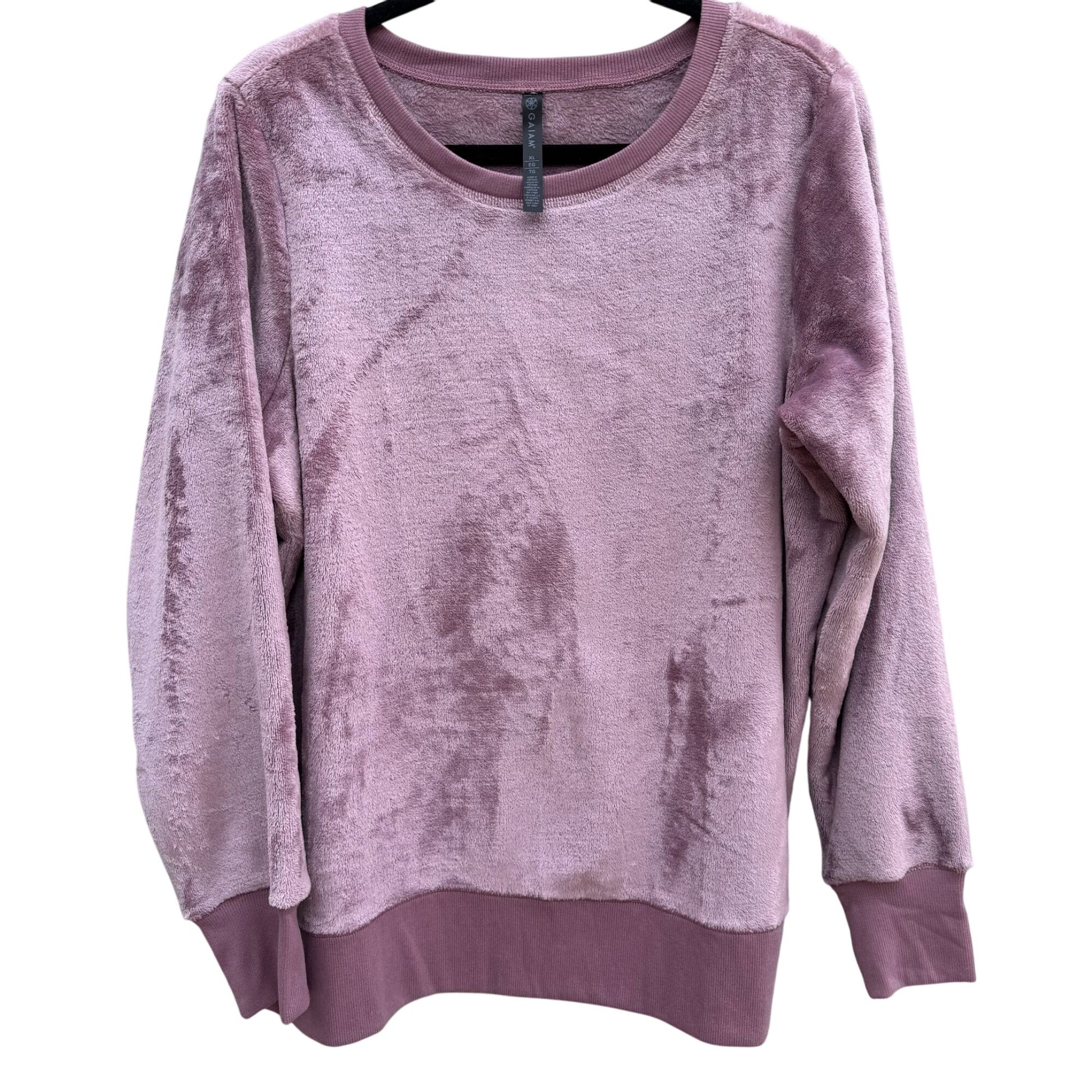 Gaiam Lux Faux Fur Pullover Grape Shake Long Sleeve Round Neck Sweatshirt New XL