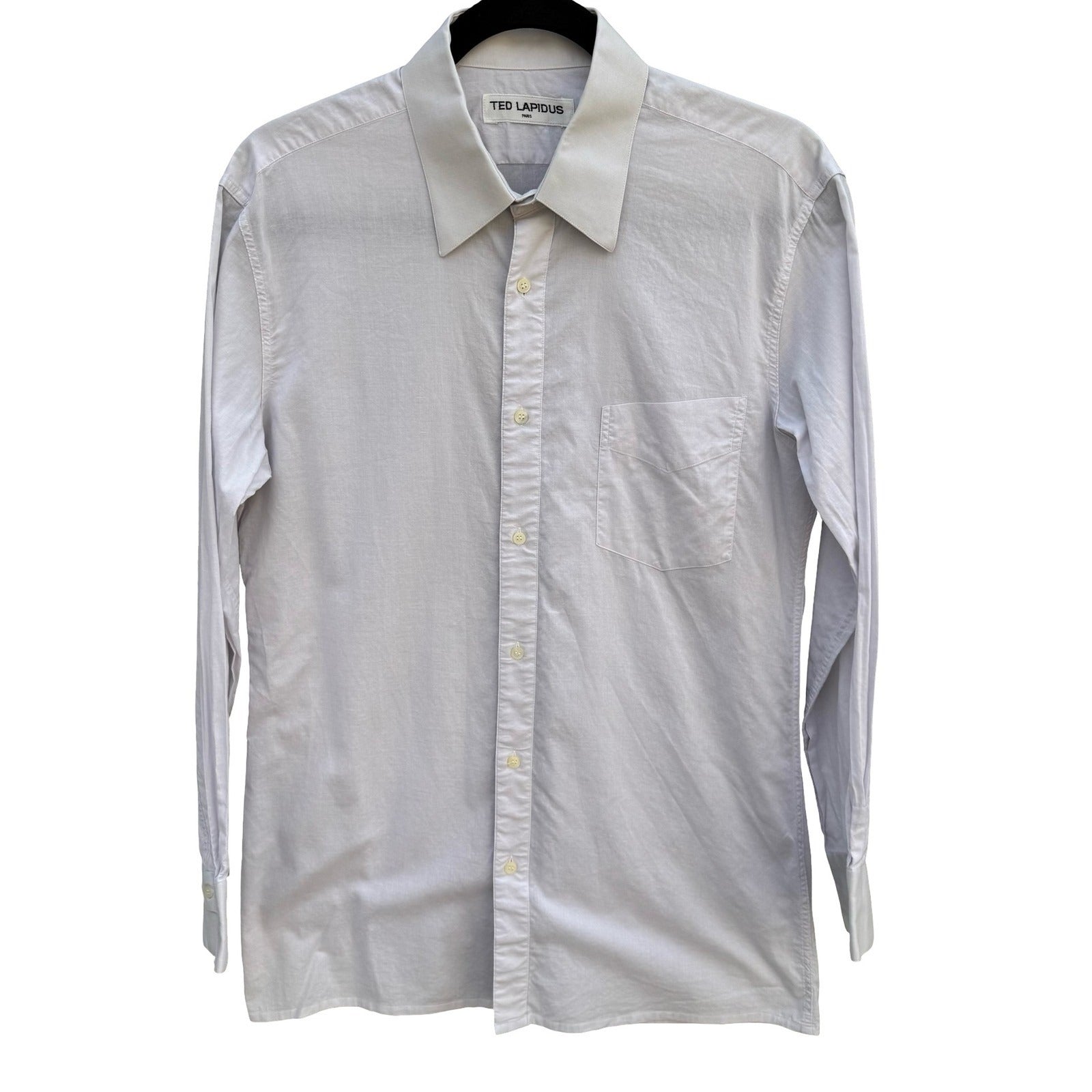 Ted Lapidus Paris Vintage Mens Long Sleeve Button Down Shirt Grey Collared L