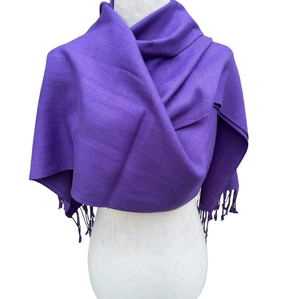 Purple Pashmina Shawl Scarf Fringed Wrap Solid Violet Evening Stole Lightweight