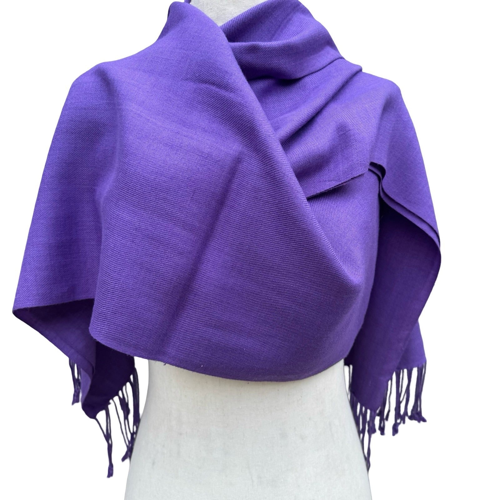 Purple Pashmina Shawl Scarf Fringed Wrap Solid Violet Evening Stole Lightweight