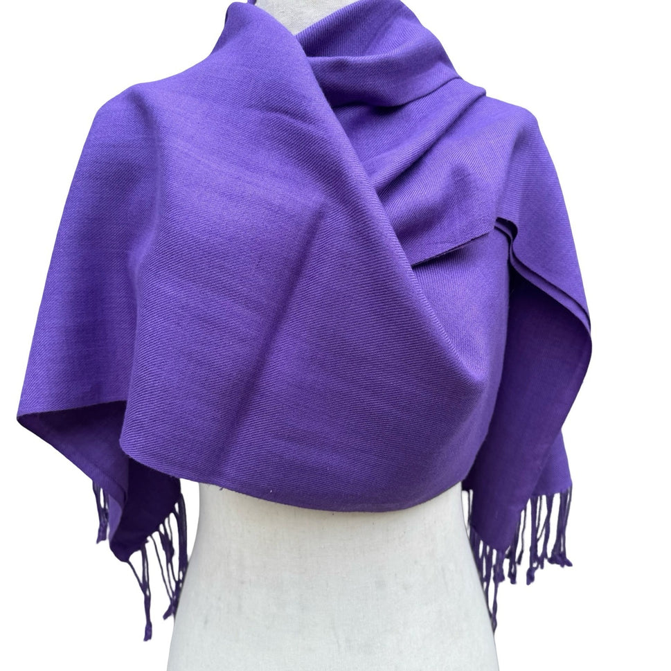 Purple Pashmina Shawl Scarf Fringed Wrap Solid Violet Evening Stole Lightweight