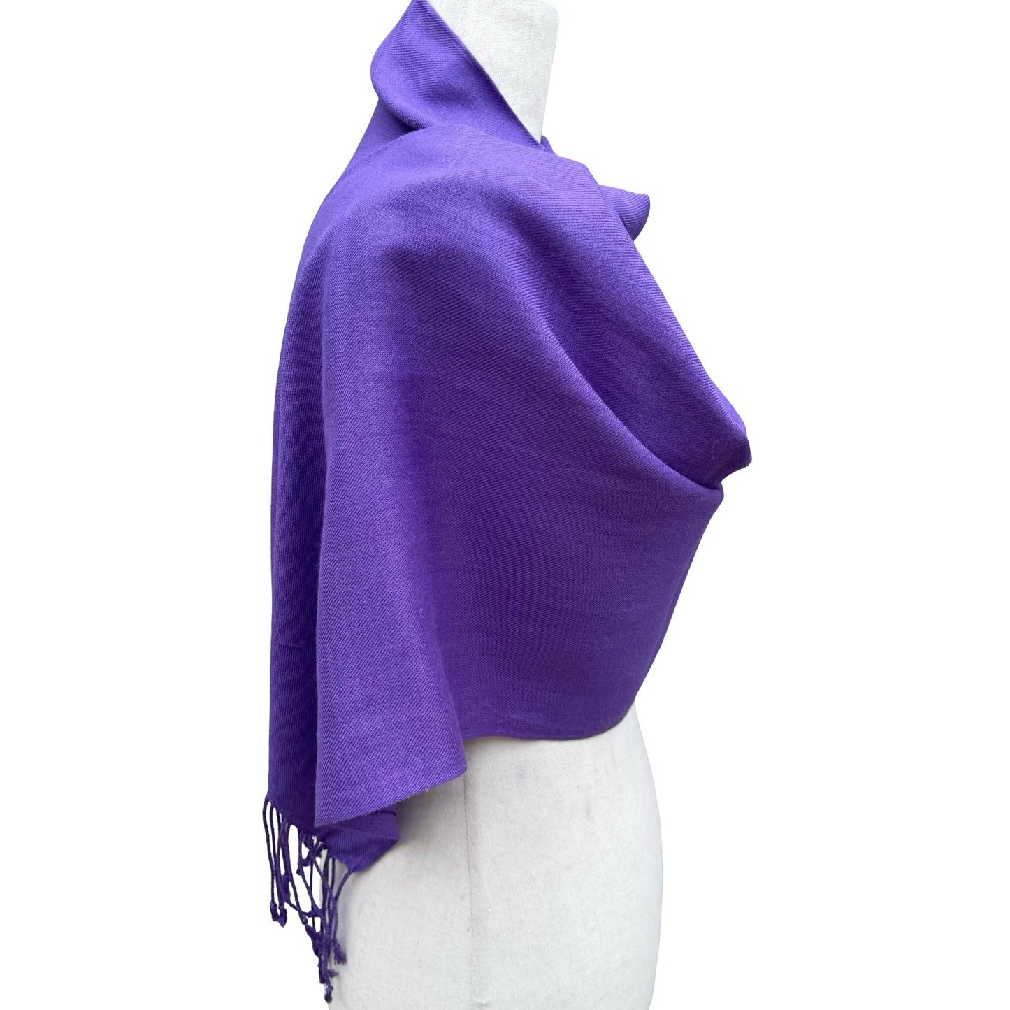 Purple Pashmina Shawl Scarf Fringed Wrap Solid Violet Evening Stole Lightweight