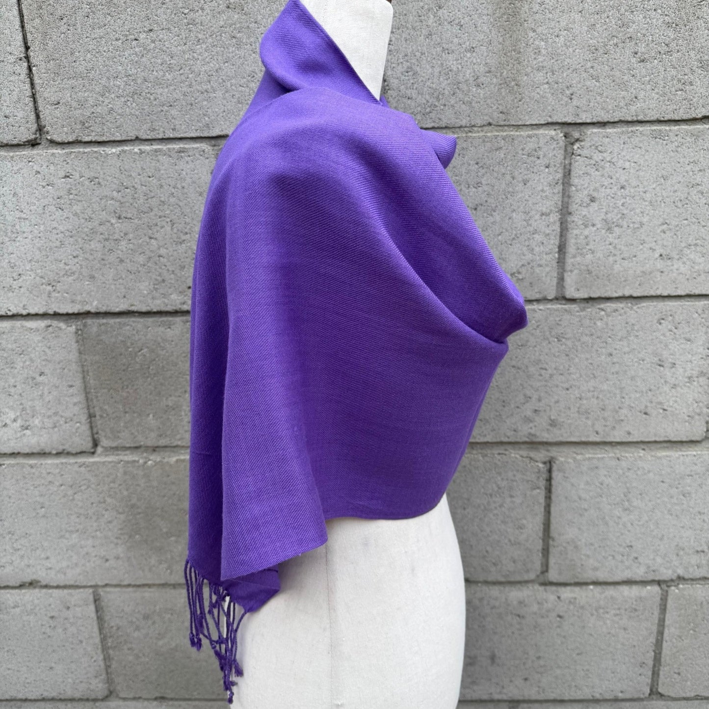 Purple Pashmina Shawl Scarf Fringed Wrap Solid Violet Evening Stole Lightweight