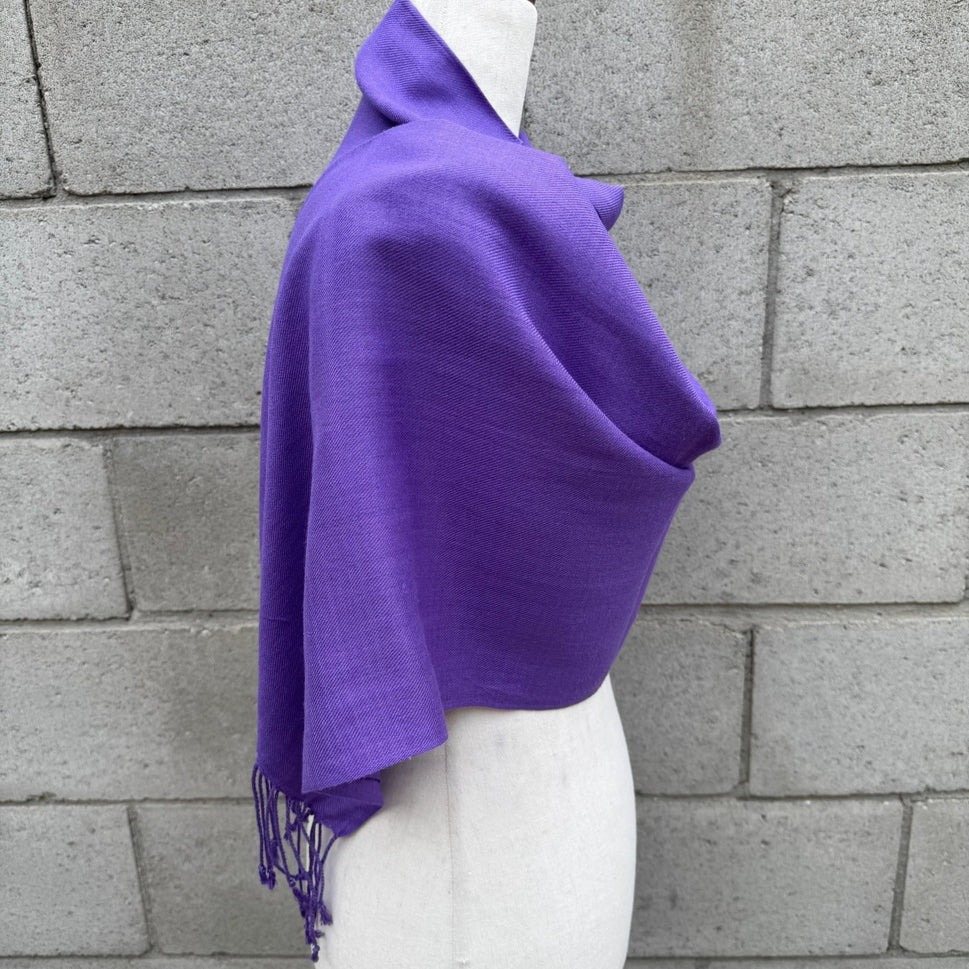 Purple Pashmina Shawl Scarf Fringed Wrap Solid Violet Evening Stole Lightweight