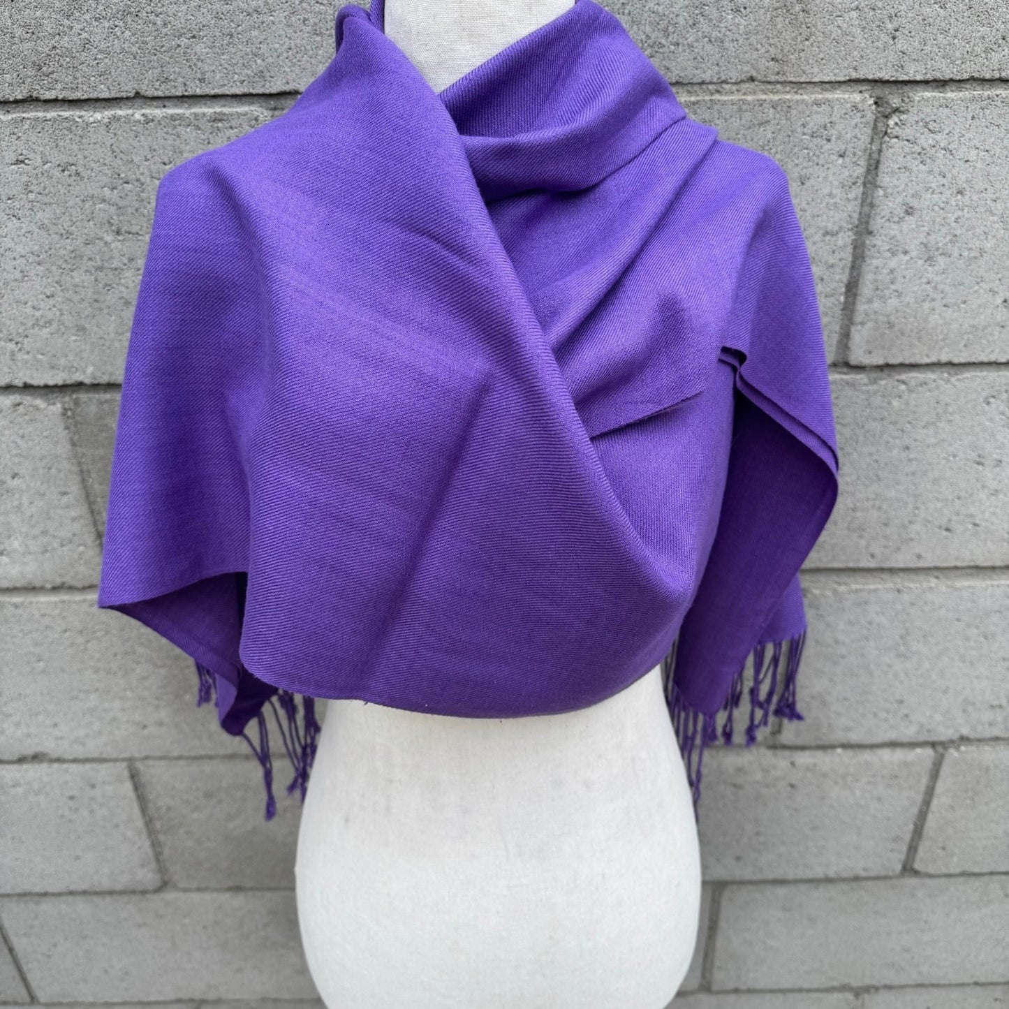 Purple Pashmina Shawl Scarf Fringed Wrap Solid Violet Evening Stole Lightweight