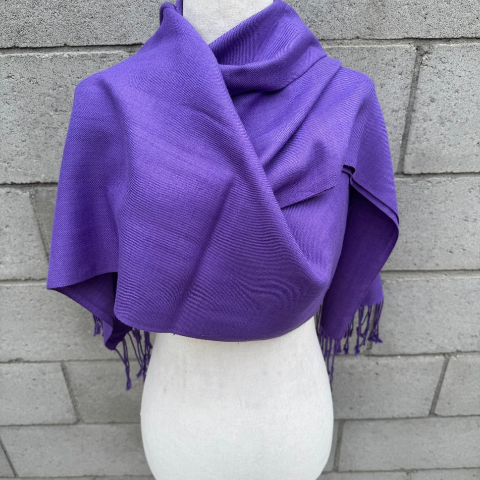 Purple Pashmina Shawl Scarf Fringed Wrap Solid Violet Evening Stole Lightweight