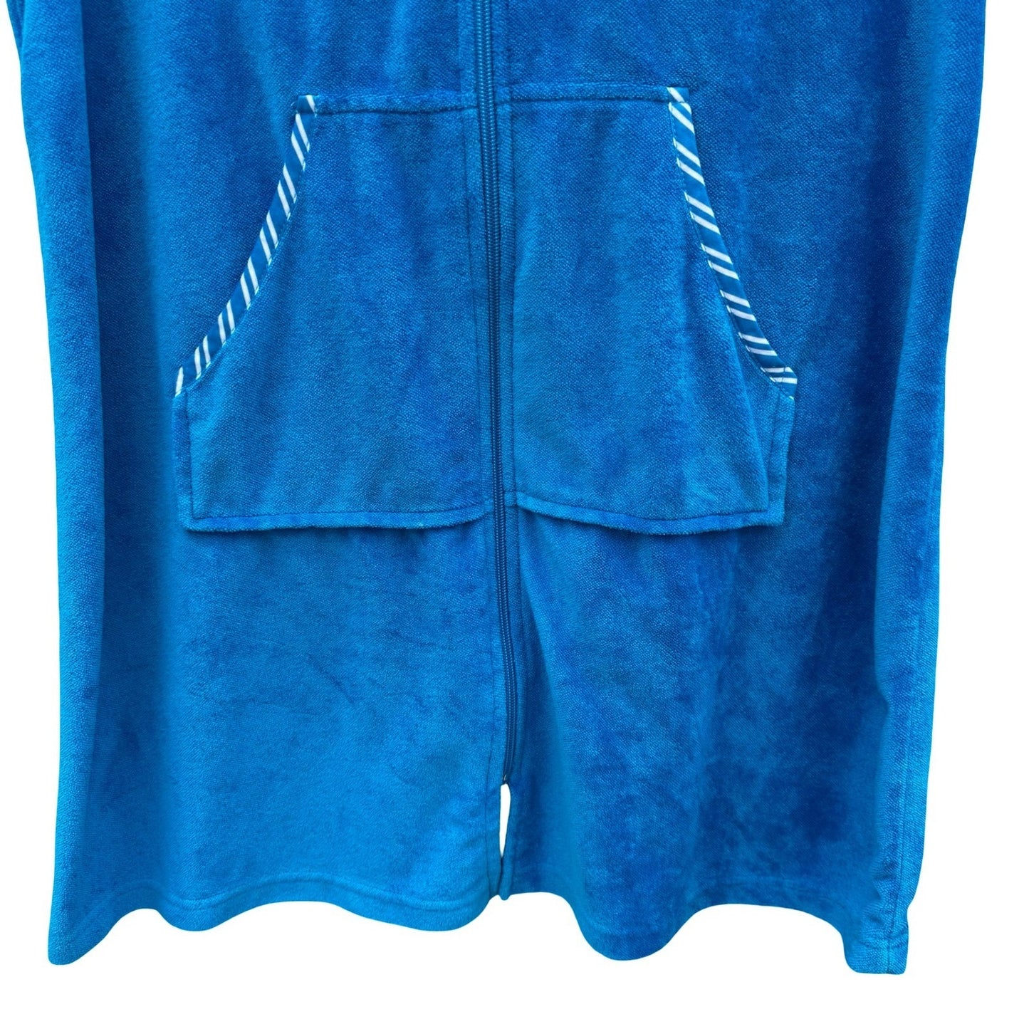 Jasmine Rose Blue Terry Cloth Zip Robe Short Sleeve Housecoat Large Bathrobe