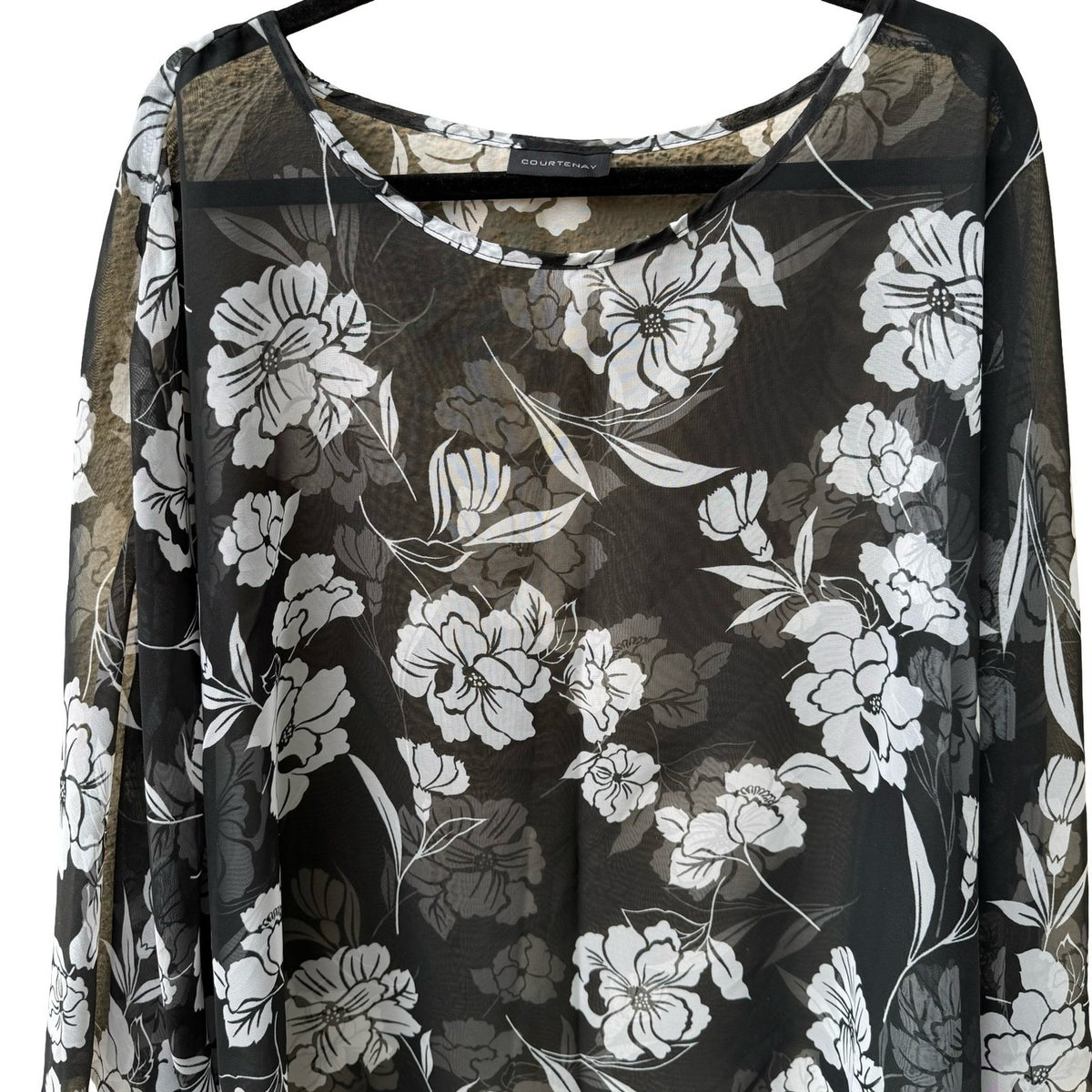 Courtenay Whimsigoth Dark Floral Boho Sheer Mesh Poncho Top Asymmetrical Hem OS